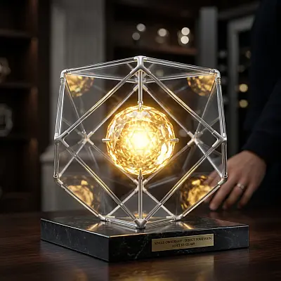Einzelner schwebender Kristall als Symbol für unmittelbares Alleineigentum und Sicherheit.