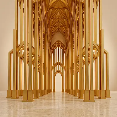 Goldene architektonische Struktur als Symbol für eine solide Experten-Positionierung.