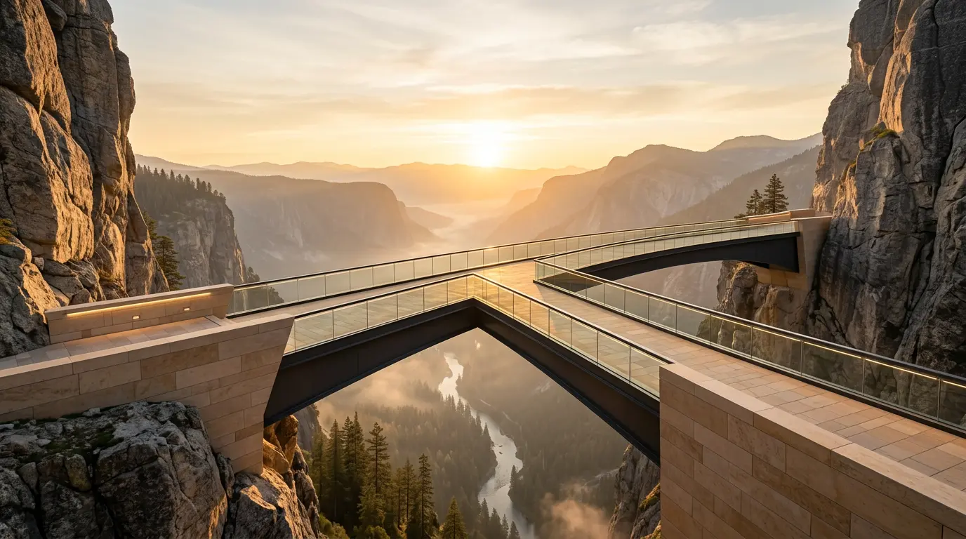 Eine moderne Architektur-Brücke als Symbol für den sicheren Übergang zu einer stabilen Sachwert-Architektur durch den DS-Plan.